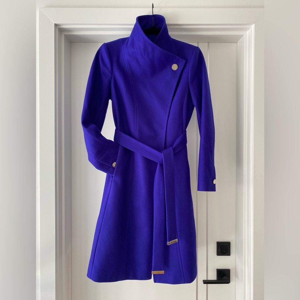 ♦️SOLD♦️Ted Baker Royal Purple Knee Length Wrap Coat Ted size 2 US 4-6